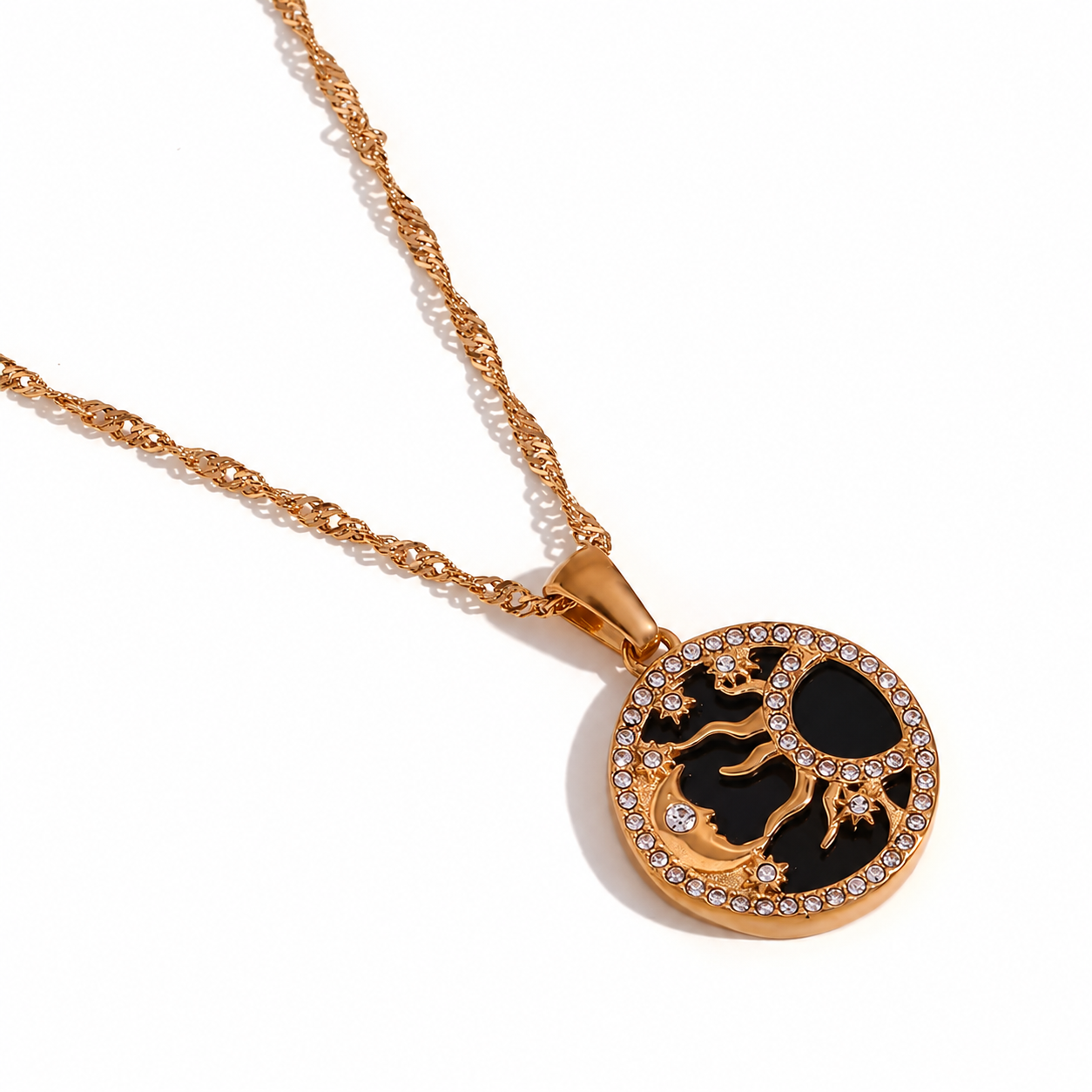 Sun, Moon, and Star Necklace (Gold/Black)