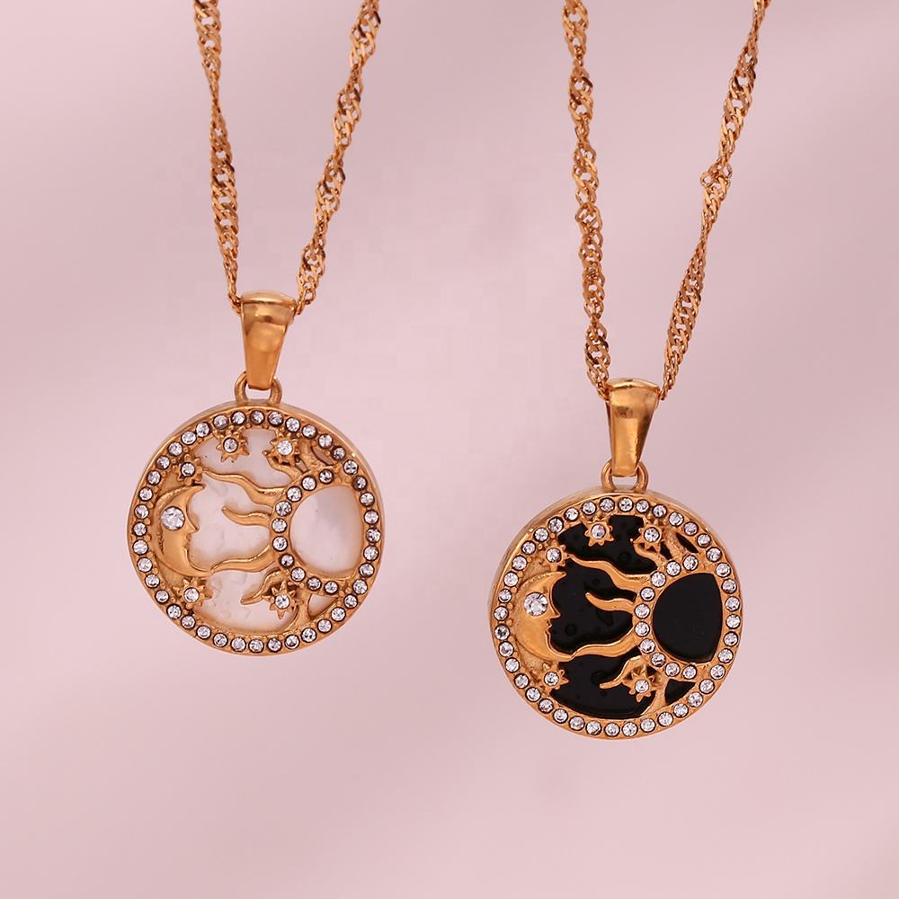 Sun, Moon, and Star Necklace (Gold/White)