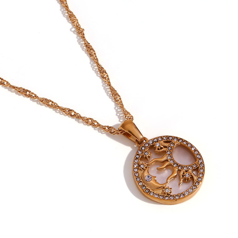 Sun, Moon, and Star Necklace (Gold/White)